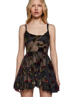 NWT Widow BEFALLEN ROMANCE MINI DRESS Black Floral Sheer Size Small S